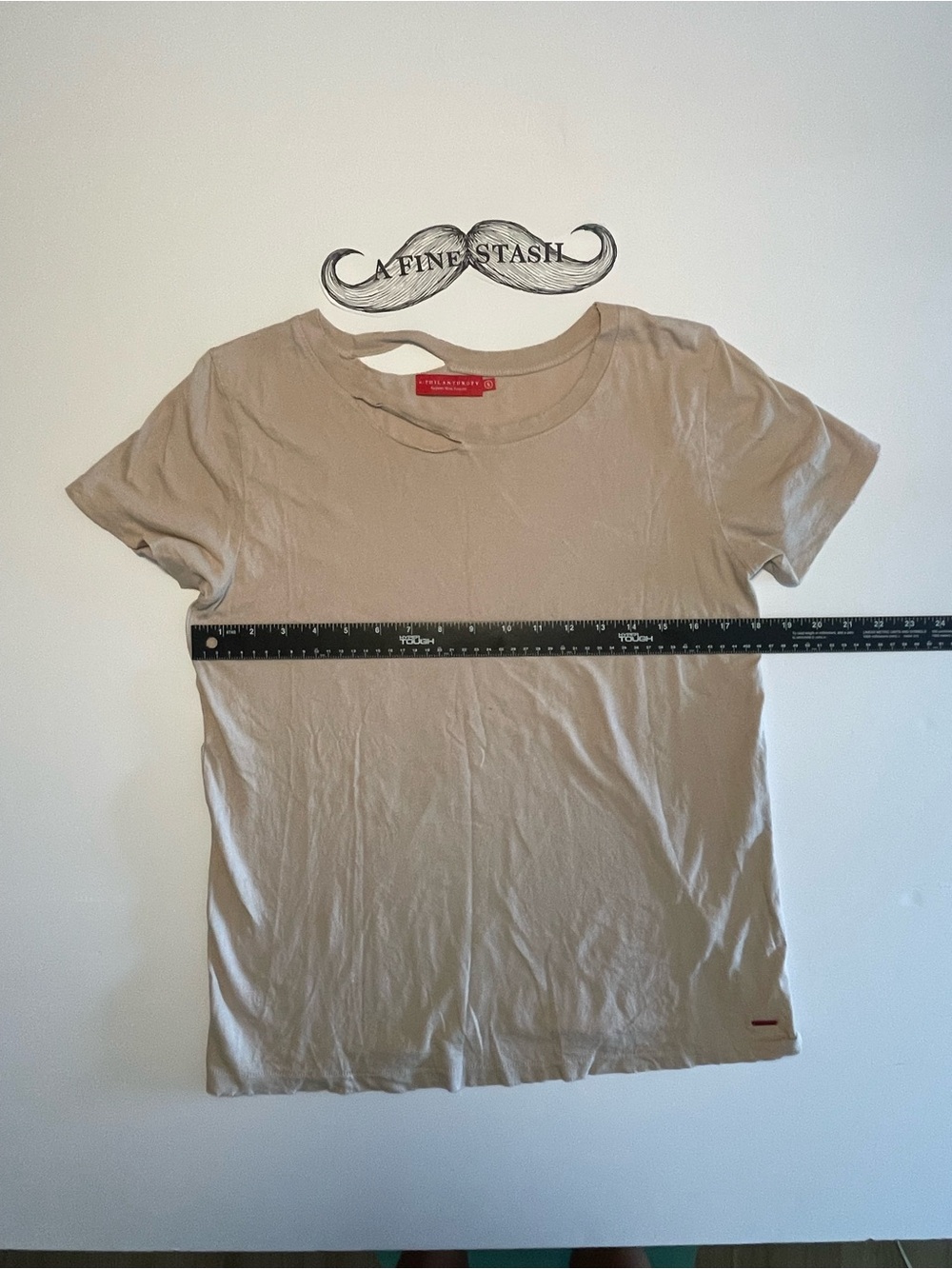 n:philanthropy Tan Beige Distressed Cutout Neckline T Shirt Top Harlow Womens S